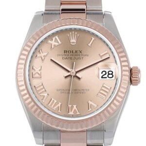 Rolex Datejust 31 Rose Roman Dial Fluted Bezel 18K Everose Gold Two Tone Watch 278271