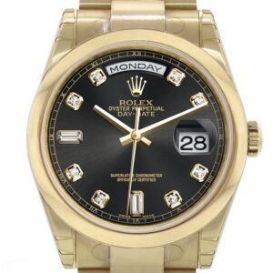 Rolex Day-Date 36 Black set with Diamonds Dial Yellow Gold Watch 118208