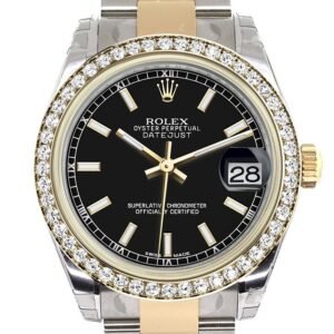 Rolex Datejust 31 Black Dial Diamond Bezel Yellow Gold Two Tone Watch 178383