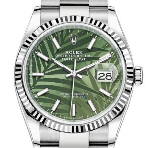 Rolex Datejust 36 Olive Green Palm Motif Dial Fluted Watch 126234