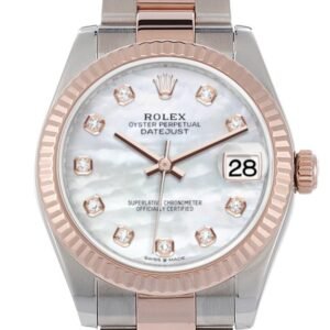 Rolex Datejust 31 Pearl Diamond Dial Fluted Bezel 18K Everose Gold Two Tone Watch 278271