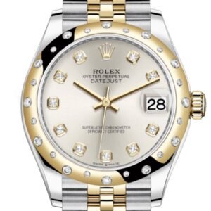 Rolex Datejust 31 Silver Diamonds Dial Diamond Bezel Jubilee Yellow Gold Two Tone Watch 278341RBR 278343 NP