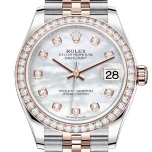 Rolex Datejust 31 White mother-of-pearl Diamonds Dial Diamond Bezel Rose Gold Two Tone Jubilee Watch 278381RBR 278381