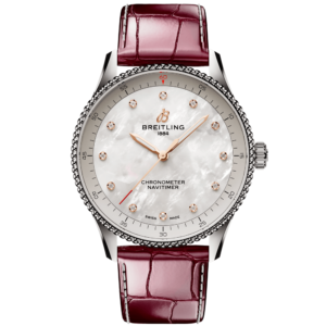 Navitimer 32mm White Mother of Pearl Diamond Dial Strap Watch