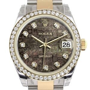 Rolex Datejust 31 Black mother-of-pearl Jubilee design Diamond Dial Diamond Bezel Yellow Gold Two Tone Watch 178383