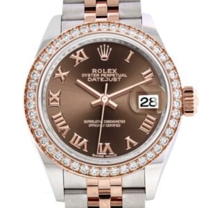 Rolex Datejust 28 Chocolate Roman Dial Diamond Bezel Rose Gold Two Tone Watch 279381RBR 279381