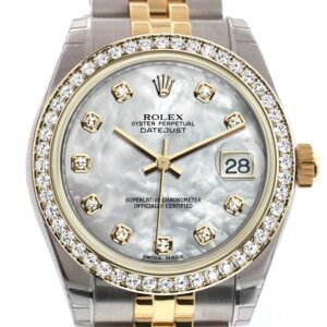 Rolex Datejust 31 White mother-of-pearl Diamond Dial Diamond Bezel Jubilee Yellow Gold Two Tone Watch 178383