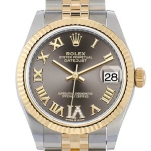 Rolex Datejust 31 Dark Grey Large VI set with Diamonds Dial Fluted Bezel 18K Yellow Gold Two Tone Jubilee Watch 278273 NP
