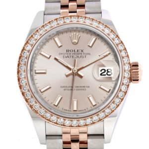 Rolex Datejust 28 Sundust Dial Diamond Bezel Rose Gold Two Tone Watch 279381RBR 279381