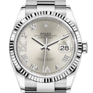 Rolex Datejust 36 Silver Roman VI and IX 24 Diamonds Dial Automatic Watch 126234
