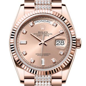 Rolex Day-Date 36 Rosé Colour Diamond Dial Fluted Bezel 18K Everose gold Diamond President Watch 128235