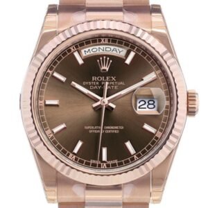 Rolex Day-Date 36 Chocolate Dial Fluted Bezel President Everose Gold Watch 118235