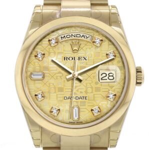 Rolex Day-Date 36 Champagne mother of pearl Jubilee Diamonds Dial Yellow Gold Watch 118208