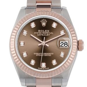 Rolex Datejust 31 Chocolate Diamond Dial Fluted Bezel 18K Everose Gold Two Tone Watch 278271
