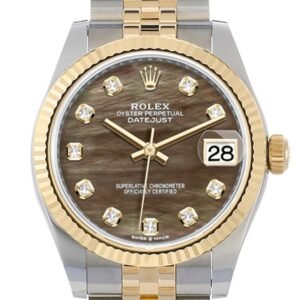 Rolex Datejust 31 Black mother-of-pearl Diamond Dial Fluted Bezel 18K Yellow Gold Two Tone Jubilee Watch 278273 NP