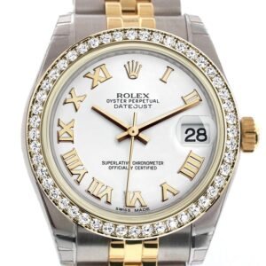Rolex Datejust 31 White Roman Dial Diamond Bezel Jubilee Yellow Gold Two Tone Watch 178383