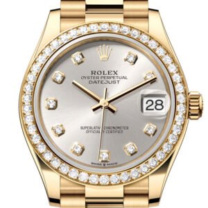 Rolex Datejust 31 Silver Diamond Dial Diamond Bezel Yellow Gold Ladies Watch 278288RBR 278288RBR-0028