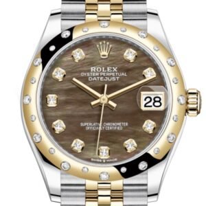 Rolex Datejust 31 Black mother-of-pearl diamonds Dial Diamond Bezel Jubilee Yellow Gold Two Tone Watch 278341RBR 278343