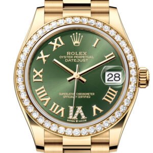 Rolex Datejust 31 Green Roman Diamond Dial Diamond Bezel Yellow Gold Ladies Watch 278288RBR 278288RBR-0024