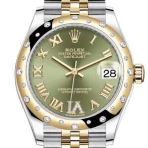 Rolex Datejust 31 Olive green Large VI diamonds Dial Diamond Bezel Jubilee Yellow Gold Two Tone Watch 278343RBR 278343 NP