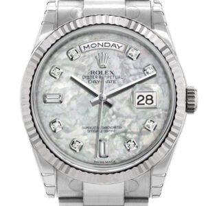 Rolex Day-Date 36 White mother-of-pearl set with Diamonds Dial Fluted Bezel Oyster White Gold Watch 118239