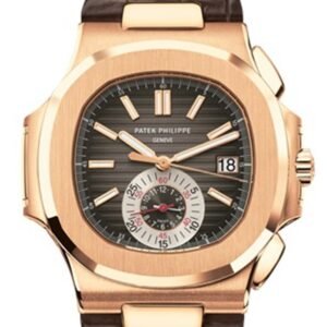 Patek Philippe Nautilus Black-Brown Dial 18kt Rose Gold Case Brown Leather Men's Watch 5980R-001