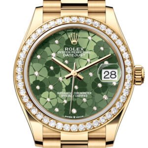 Rolex Datejust 31 Olive Green Floral Motif Diamond Dial Diamond Bezel Yellow Gold Ladies Watch 278288RBR 278288RBR-0038