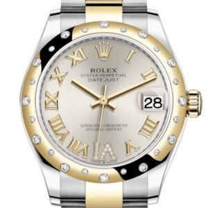 Rolex Datejust 31 Silver Large VI diamonds Dial Diamond Bezel Yellow Gold Two Tone Watch 278343RBR 278343 NP