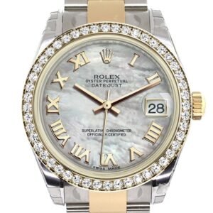 Rolex Datejust 31 White mother-of-pearl Roman Dial Diamond Bezel Yellow Gold Two Tone Watch 178383