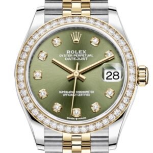 Rolex Datejust 31 Olive green Diamonds Dial Diamond Bezel Yellow Gold Two Tone Jubilee Watch 278383RBR 278383